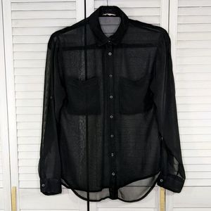 GARAGE Black Sheer Button-Up Blouse - XS